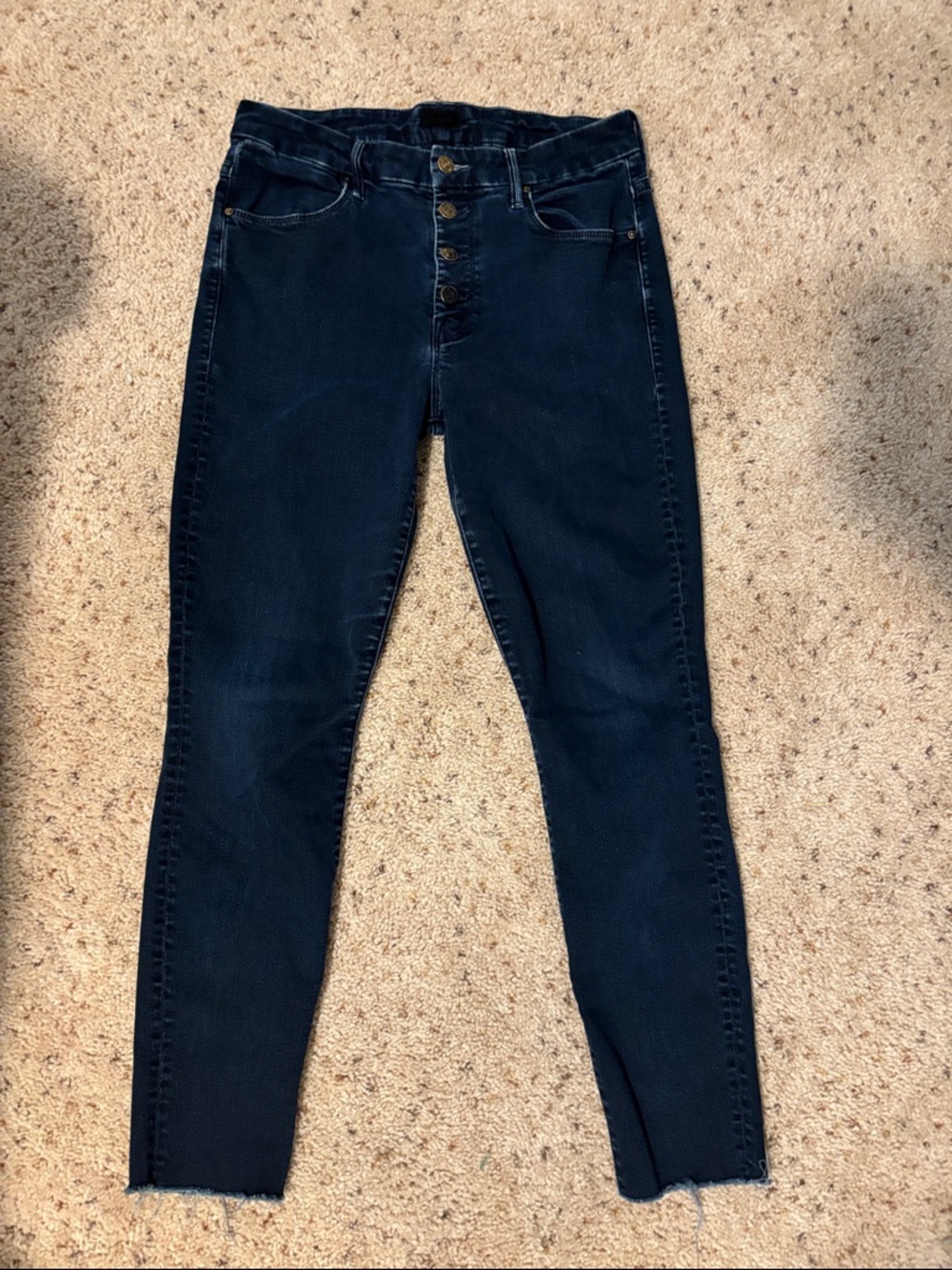 MOTHER Dark Navy Pixie Ankle Fray Skinny Jeans Size 31
